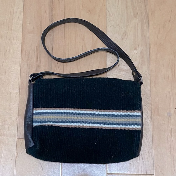Vintage Woven Wool & Leather Shoulderbag - 90s Boho Style. - Picture 2 of 3